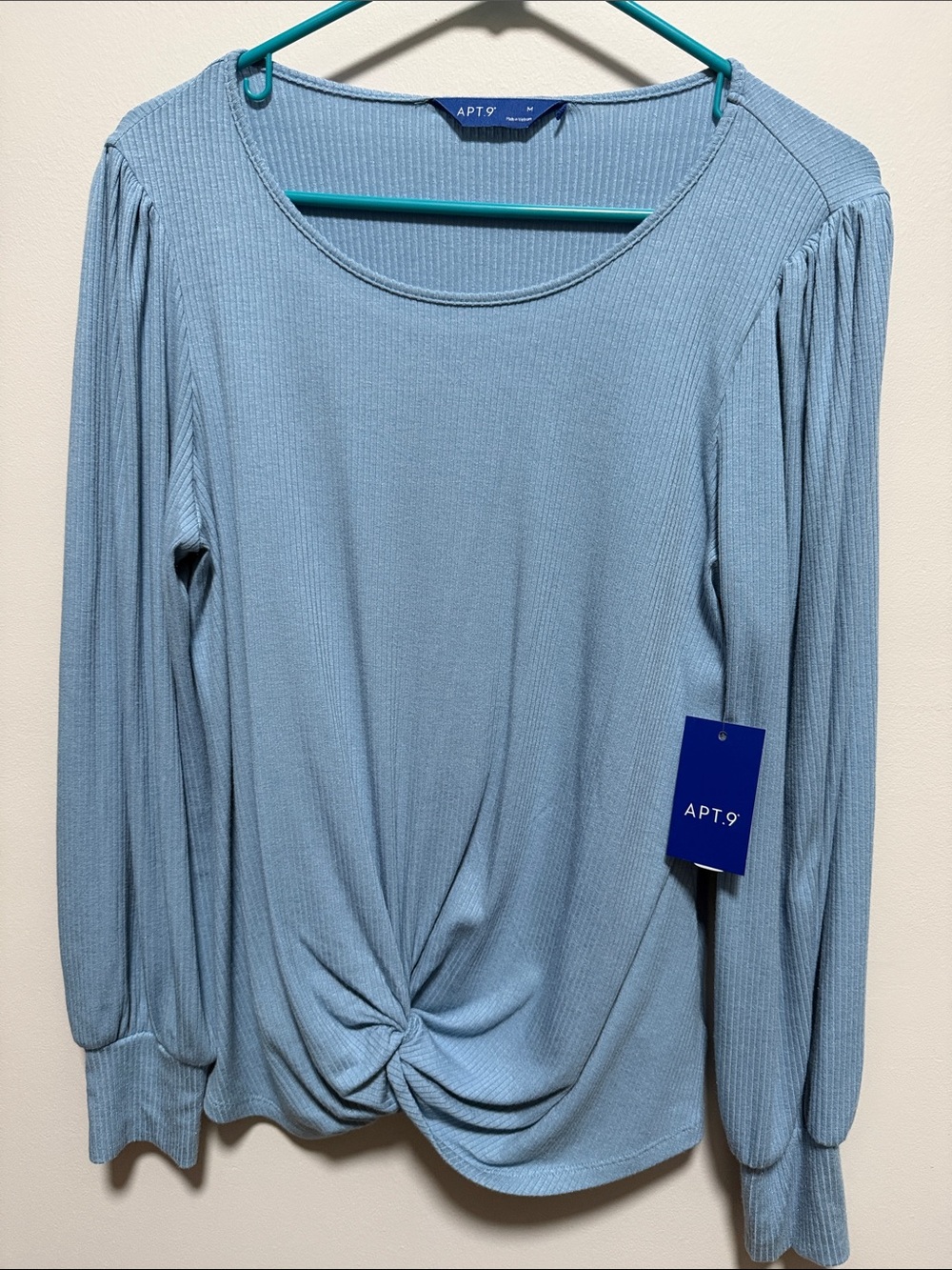 Apt. 9 Dusty Blue Long-Sleeve Twist-Front Ribbed Top